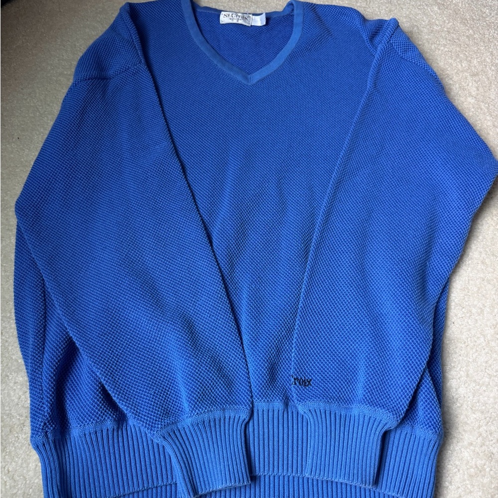 St. Croix Knits Luxury V-Neck Sweater - Blue - Size Medium